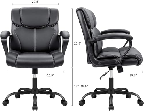 Furmax Mid Back Executive Office Chair Swivel Computer Task Chair with Armrests,Ergonomic Leather-Padded Desk Chair with Lumbar Support Furmax