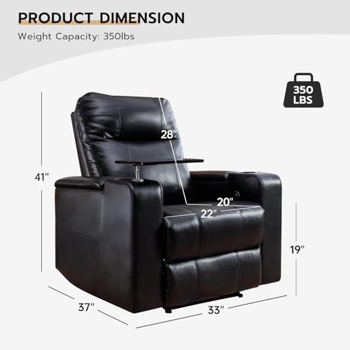 ANJ Power Recliner Chair with USB Ports, Faux Leather Home Theater Seating with Swivel Tray Table, Electric Movie Reclining Chairs with Cup Holders, Hidden Arm Storage (Black)