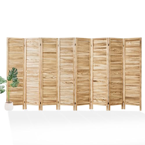 Room Partitions and Dividers, Temporary Wall with Double Hinges, 5.6 Ft Tall Folding Louver Wood Screen for Home Office Bedroom Hotel Decoration (8 Panels, Wood Color) Svimi