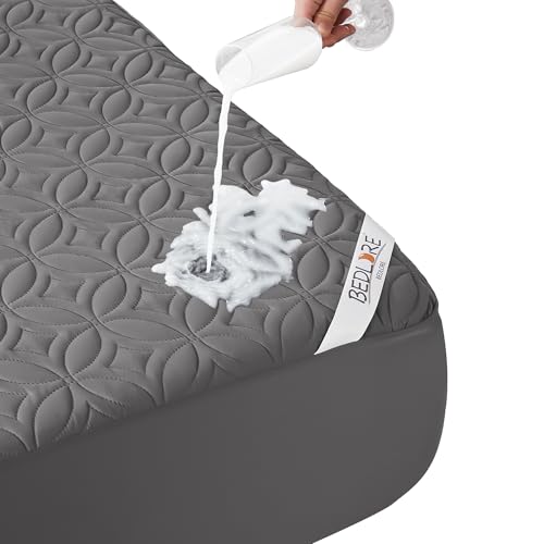 BEDLORE Waterproof Mattress Protector, California King Size Mattress Pad with Deep Pocket 6"-18" Depth, Soft Noiseless Dirt-Proof Bed Mattress Cover Washable for Home, Bedroom, Hotel (Gray) BEDLORE
