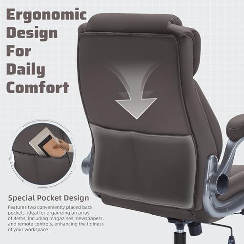 Large High Back Office Chair with Flip Arms- Executive Desk Chair with Locking Wheels, Adjustable Lumbar Support, Ergonomic Breathable Fabric Computer Chair Prevents Cats Scratching Xiuyu