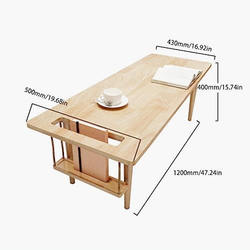 WoodShine Mid Century Modern Mini-Swing Wooden Coffee/Tea Table, Japanese Accent Floor Desk, Real Solid Wood Cafe Table with Storage for Home Living room,Office, Length of 47.25 inches,Natural WoodShine