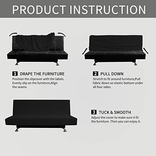 Easy-Going Stretch Futon Slipcover Armless Futon Bed Cover Furniture Protector Without Armrests with Elastic Bottom for Kids, Soft Jacquard Fabric Small Checks (Large, Black) Easy-Going