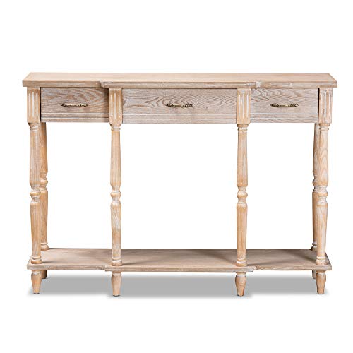 Baxton Studio Hallan Classic and Traditional French Provincial Rustic Whitewashed Oak Brown Finished Wood 3-Drawer Console Table Baxton Studio