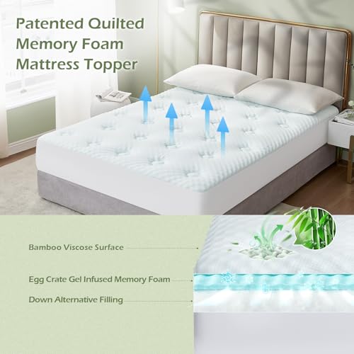 Hansleep Full Size Memory Foam Mattress Pad Topper, Full Foam Mattress Topper Viscose Derived from Bamboo, Full Bed Mattress Pad Cover for Back Pain Relief, 78" x 80", White Hansleep