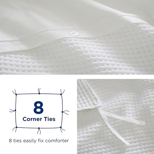 100% Egyptian Cotton Duvet Cover Set Queen Size, Waffle Weave Duvet Cover, 600 TC Soft Breathable Luxury Textured Bedding Set for All Season, 3 PCS, 1 Duvet Cover and 2 Pillowcases, White, 90"x90" Zaizaihome