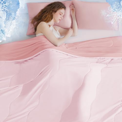 BEAUTEX Cooling Comforter Queen Size - Double Sided Cool Blanket for Hot Sleepers and Night Sweats, Q-Max>0.45, Breathable Lightweight Silky Summer Ice Blankets for All Season (Pink, 90" x 90") BEAUTEX