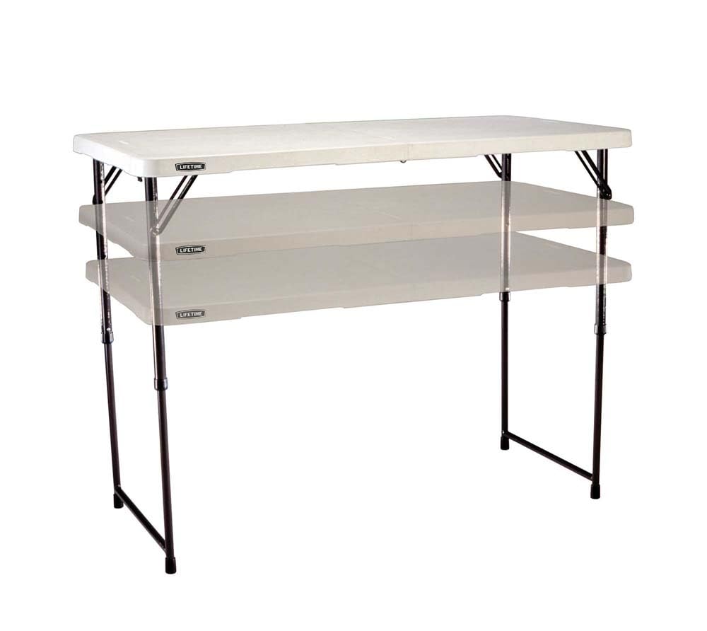 Lifetime Fold-in-Half Adjustable Folding Table, 4 Foot Lifetime