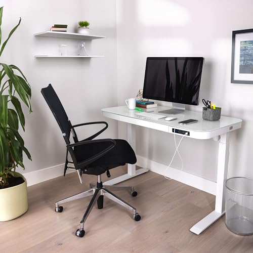 Seville Classics Airlift Electric Height Adjustable Desk with Tempered Glass Top, USB Charging Ergonomic Sit Stand Modern Home Office Workstation, Seville Classics