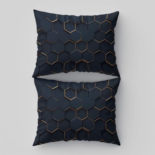 Black 3 Piece Duvet Cover Set, 1 Printed Zipper Closure Duvet Cover with 2 Pillow Shams, Ultra Soft Brushed Microfiber Single with Minimalist Hexagonal Geometric Generic