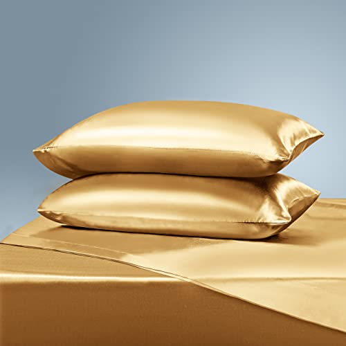 Manyshofu Satin Twin Sheets Set 3 Piece - Soft Silky Satin Sheets Set, Camel Gold Satin Bed Sheet Cooling & Luxury Bedding Sheet Set(1 Fitted Sheet, 1 Flat Sheet, 1 Pillow case) Manyshofu