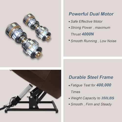 MEROUS Dual Motor Power Lift Recliner Chair for Elderly, Infinite Position Lay Flat Lift Chair with Massage and Heat, USB Ports, Leather (Brown)