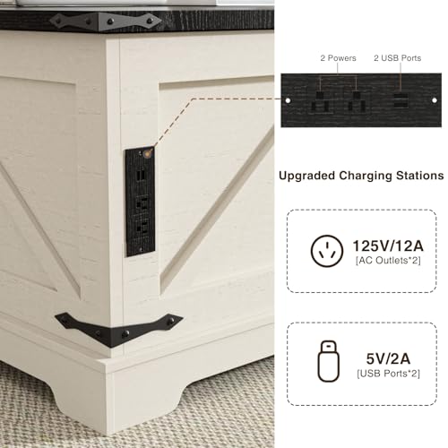 FiveWillowise Farmhouse Lift Top Coffee Table with Large Hidden Storage Compartment, 31.5" W Wood Square Center Table with Charging Station, Rustic Cocktail Table for Living Room, Home Office, White FiveWillowise