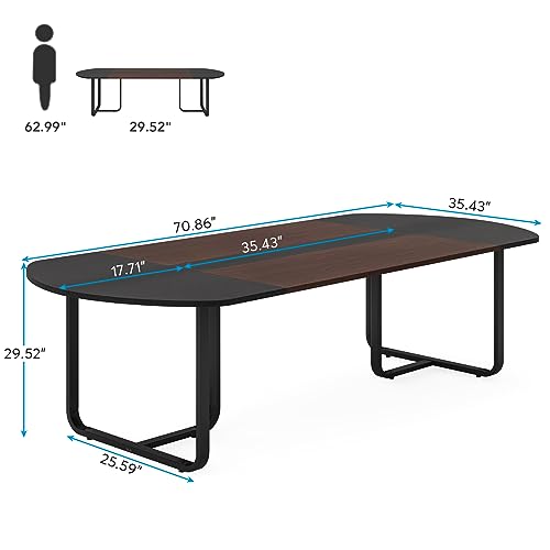 Tribesigns 70.86'' Modern Oval Executive Computer Desk with Two-Tone Finish Splicing Board, Large Double Desk for Workstation, Curved Home Office Desks for 2 Person (Walnut+Black) Tribesigns