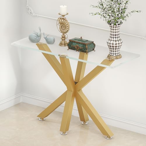 sumatos Metal Console Table Base 30 Inch, Modern Desk Legs for Marble,Glass,Wood Top, Heavy Duty Sofa Table Legs for Hallway,Entry, Living Room,Office 35" L x 16" W x 30" H (Gold) sumatos