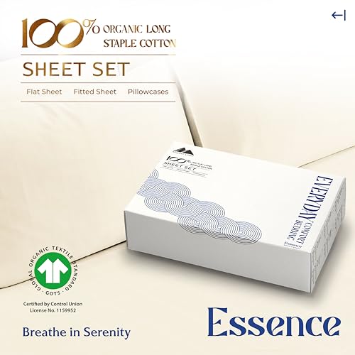Mayfair Linen 100% Organic Cotton Sheets Full Size - 4 PC Organic Cotton Percale Sheets Full Set (Ivory), Crisp, Soft, Cooling & Breathable Bedsheets, 16" Deep Pocket Hotel Bedding - GOTS Certified Mayfair Linen