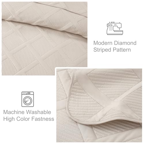 Exclusivo Mezcla King Quilt Set- Brich Beige Quilts Bedding Set with 2 Pillow Shams, Modern King Bedspread with Striped Pattern, Soft Lightweight Bedspreads Coverlets for All Seasons Exclusivo Mezcla