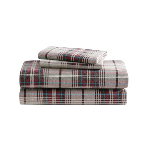 Eddie Bauer - Flannel Sheets Queen Size, Anti-Pilling & Wrinkle Resistant Cotton, Touchably Soft for All-Season Comfort - Bed Sheets with Matching Pillowcases & Fitted Sheet (Montlake Plaid Red) Eddie Bauer