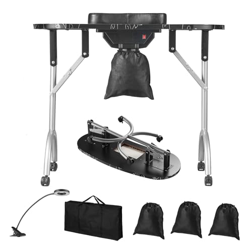 VEVOR Portable Manicure Table, Foldable Nail Table with Electric Dust Collector, Moveable Nail Tech Desk & 4 Wheels, 3 Dust Bags, Bendable LED Lamp, VEVOR