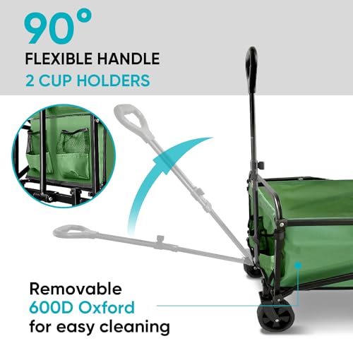 Collapsible Foldable Wagon, Beach Cart Large Capacity, Heavy Duty Folding Wagon Portable, for Outdoor Sports, Shopping, Camping, Green SAILARY