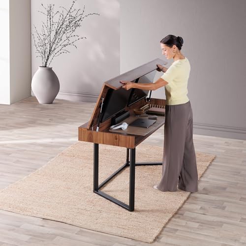 Transformer Table - Dining Table to Computer Desk, Work-from-Home Office, Gaming Desk, Study Desk, Space-Saving Furniture, Multiuse Dining Table, Royal Brown Transformer Table