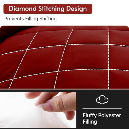 MUXHOMO 5 Pieces Twin Comforter Set, Reversible Bed in a Bag Twin Size, All Season Bedding Set with Comforter, Flat Sheet, Fitted Sheet, Pillowcases & Shams, Red & Black MUXHOMO