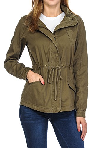 Auliné Collection Women's Premium Vintage Wash Lightweight Military Fashion Twill Hoodie Jacket Olive S Auliné Collection