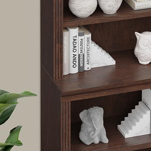 JAHRSTIM Dark Cherry 5-Tier Floor Standing Bookshelf for Home and Office Storage JAHRSTIM