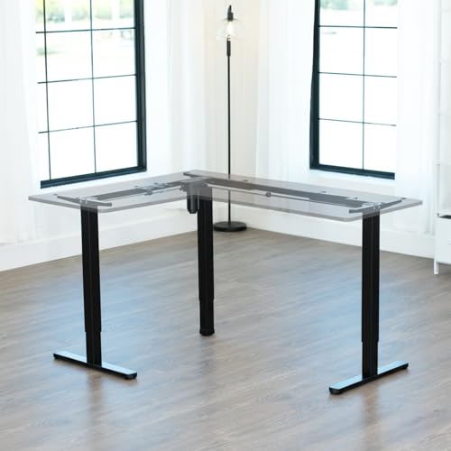 VIVO Space Efficient Electric Single Motor Height Adjustable 3-Leg Corner Standing Desk Frame, Holds up to 225 lbs, Sit Stand L-Shaped Motorized Legs Only, Black, DESK-E347B VIVO
