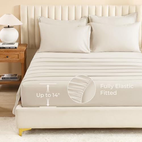 Litanika California King Comforter Set Beige - 7 Pieces Bed in a Bag Cal King Bedding Comforter Sets, Plain Lightweight Bed Set with Comforter, Sheets, Pillowcases & Shams Litanika
