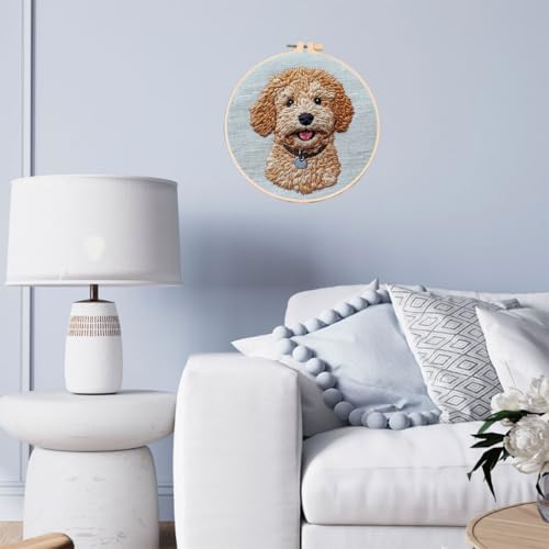 Punch Needle Kits Golden Doodle Dog Embroidery Starter Set with Hoop Easy for Beginners DIY Stress Relief Handmade Craft Hobby and Home Decor 20x20cm-3