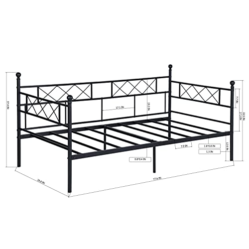 Liink1Ga Twin Size Daybed Frame, Day Bed Black Metal Daybed Frame with Headboard, Mattress Platform Base Box Spring Replacement Sofa Bed for Living Room Guest Room/Style X/Black Liink1Ga