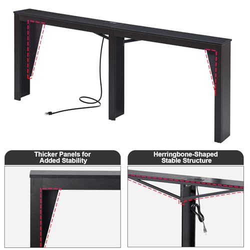 MOHOPE 78.8" Long Console Table with Power Outlets, 7.9" Narrow Sofa Table with USB & Type-C Ports, Skinny Behind Couch Tables with Charging Station, Entryway Table for Hallway, Living Room, Black MOHOPE