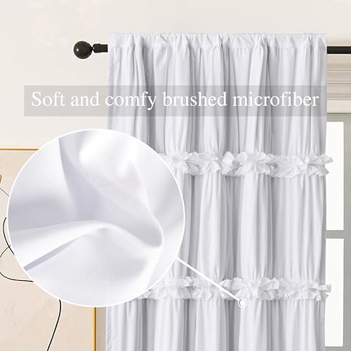 Homechoice Decor Room Divider Curtains, Boho Ruched Blackout Window Treatments with 3 Rows of Butterfly Flowers, Rustic Rod Pocket Sliding Door Curtains, 100" W x 84" L, White (LQ-30) Homechoice Decor