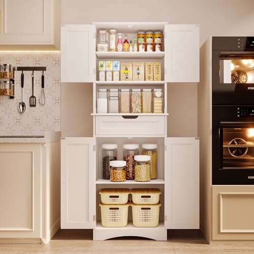 Gizoon 66” Elegant Versatile White Storage Cabinet for Kitchen and Bathroom Gizoon