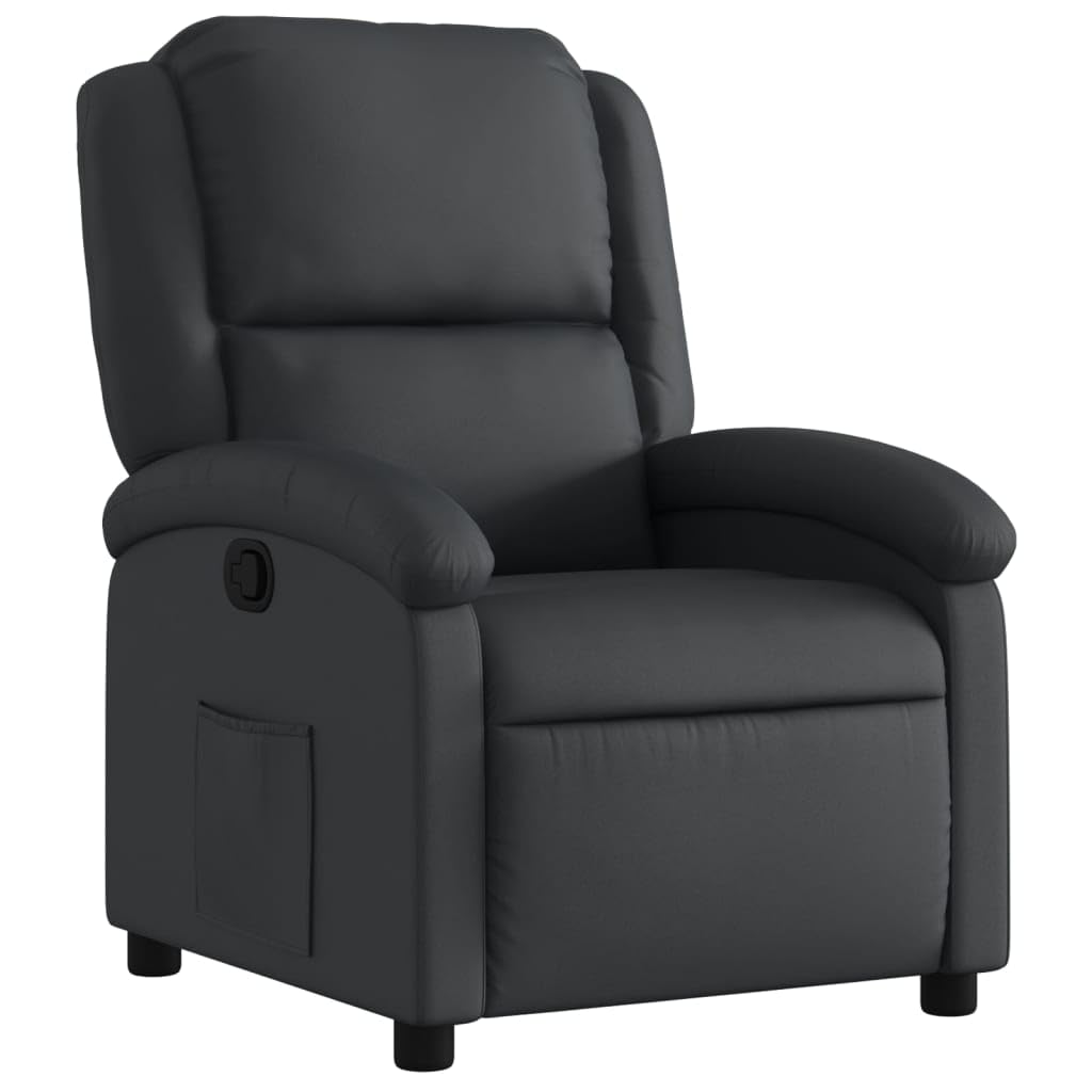 vidaXL Recliner Chair - Black Real Leather, Manual Reclining Function, Comfortable Seating with Solid Wood and Metal Frame, for Office or Living Room vidaXL