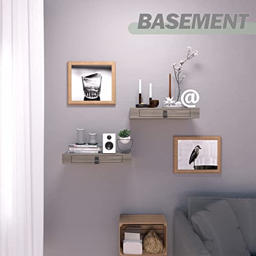 Floating Shelf with Drawer, Floating Nightstand for Bedroom - 16” Wall Shelf, White Floating Shelf with Storage, Floating Shelf for Office Bathroom Kitchen Floating Bedside Table (Light Grey) Bloddream