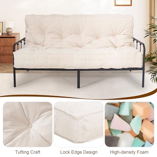 8" Futon Mattress Full Size, Floor Mattress for Adults, Foldable Sofa Couch Bed with Shredded Foam Filling, Comfy Sleeping Mat for Guest, Camping, Dorm, White(Frame Not Included), 54" x 80" Bliss Homey