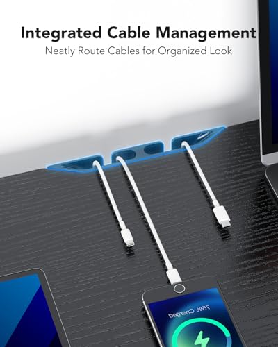 HUANUO Ergonomic Dual Monitor Stand Riser with Steel Tray & Fabric Drawer, Large Desk Organizer with One-Piece Platform, Monitor Stand for Desk, Computer Monitor Stand with Cable Management HUANUO