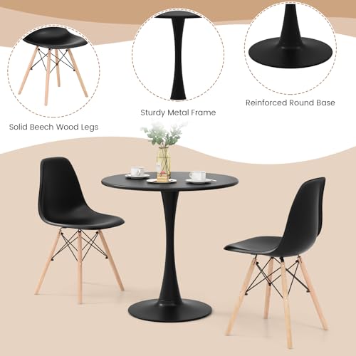 Giantex 3-Piece Dining Table Set for 2, 32” Round Table & 2 Dining Chairs, Kitchen Table Chairs Set for Small Spaces, Dinette, Breakfast Nook, Dining Room, Dinner, Restaurant, Black Giantex