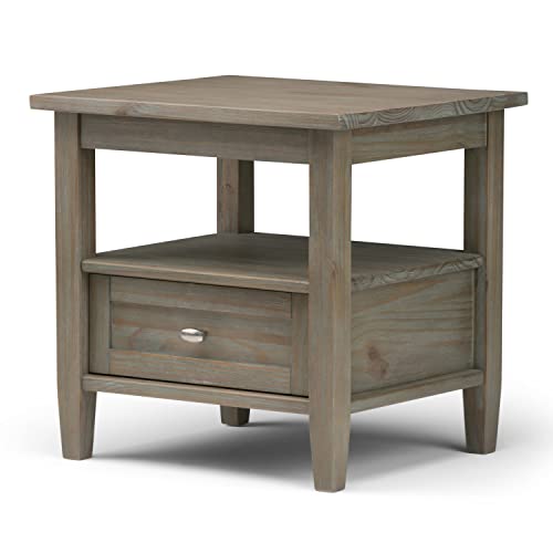 SIMPLIHOME Warm Shaker SOLID WOOD 20 inch wide Rectangle Rustic End Side Table in Distressed Grey with Storage, 1 Drawer and 1 Shelf, for the Living Room and Bedroom SIMPLIHOME