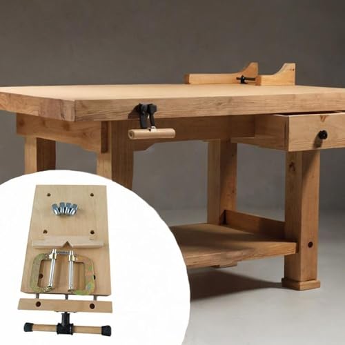 Wood Workbench Vise Compact with 4 Bench Dogs and 2 Clips for Stable Wood Processing Carpenters Bench Tools 16.54x11.02 Inch misppro