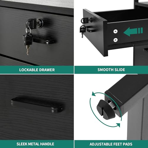 YITAHOME U Shaped Desk with Power Outlets & LED Lights, 79" Reversible L Shaped Desk with Drawers, Corner Computer Desk Office Desk with Monitor Stand & Storage Shelves, Black YITAHOME