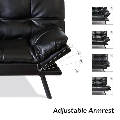 AMICLIBER 71" Convertible Futon Sofa Bed,Bright Black Faux Leather Futon Couch,Memory Foam Reclining Sleeper Sofa Bed,Modern Folding Small Loveseat Couches for Living Room,Office,Apartment AMICLIBER