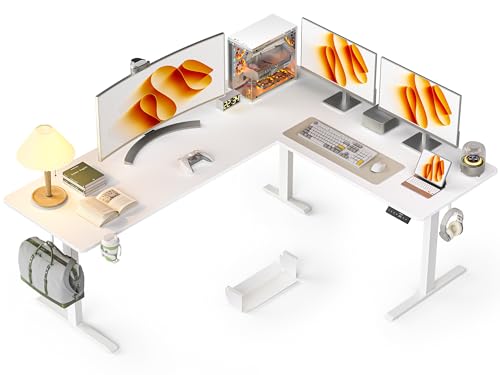 WALKINGDESK 75x61 Inches Reversible L Shaped Standing Desk Height Adjustable with Cup Holder, Electric Corner Computer Workstation for Home Office, Ergonomic Sit Stand up Gaming Desk, White WALKINGDESK