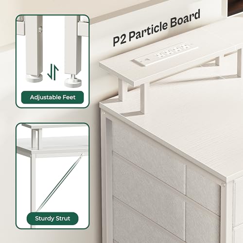 Huuger 55 Inch Computer Desk with Power Outlets and LED Lights, Gaming Desk with 4 Drawers, Office Desk with Monitor Stand, Study Desk Work Desk for Home Office, White Huuger