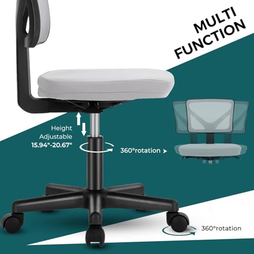 DUMOS Small Office Chairs with Wheels, Ergonomic Adjustable Home Desk Swivel Rolling Task Chair No Arms, Comfy Mesh Mid Back Computer Work Vanity Desk Chairs for Small Spaces, Dark Grey DUMOS