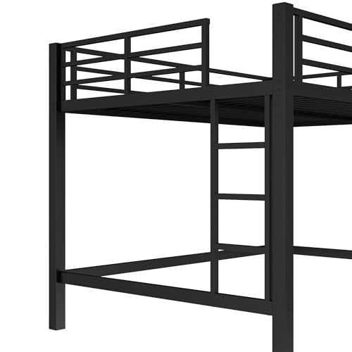 Bellemave Loft Bed Queen Size, Heavy Duty Loft Bed Frame with 2 Build in Ladder and Full Length Guardrail, Easy Assemble, Noise Free Design, No Box Spring Needed, Black Bellemave
