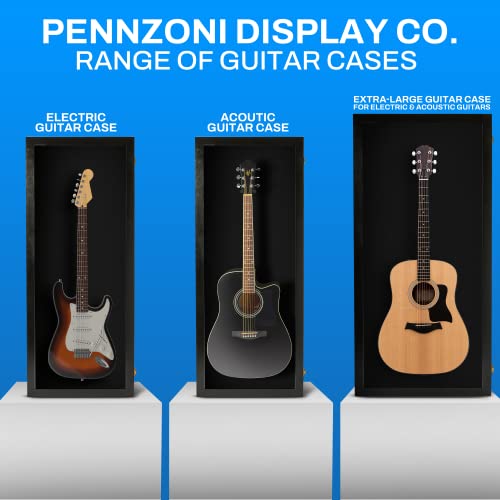 PENNZONI Extra Large Acoustic Guitar Display Case - Wall Mount Display Case for Acoustic/Electric Guitars - Ultra Clear Acoustic Guitar Solid Wood Frame Display Case | Black, Black Felt PENNZONI