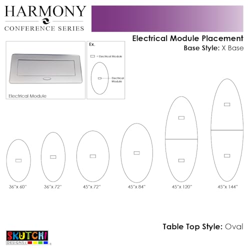 SKUTCHI DESIGNS INC. 10 Person Conference Table with Electric Modules and X Bases | Modular Oval Meeting Table | Harmony Series | 12Ft | White Cypress SKUTCHI DESIGNS INC.